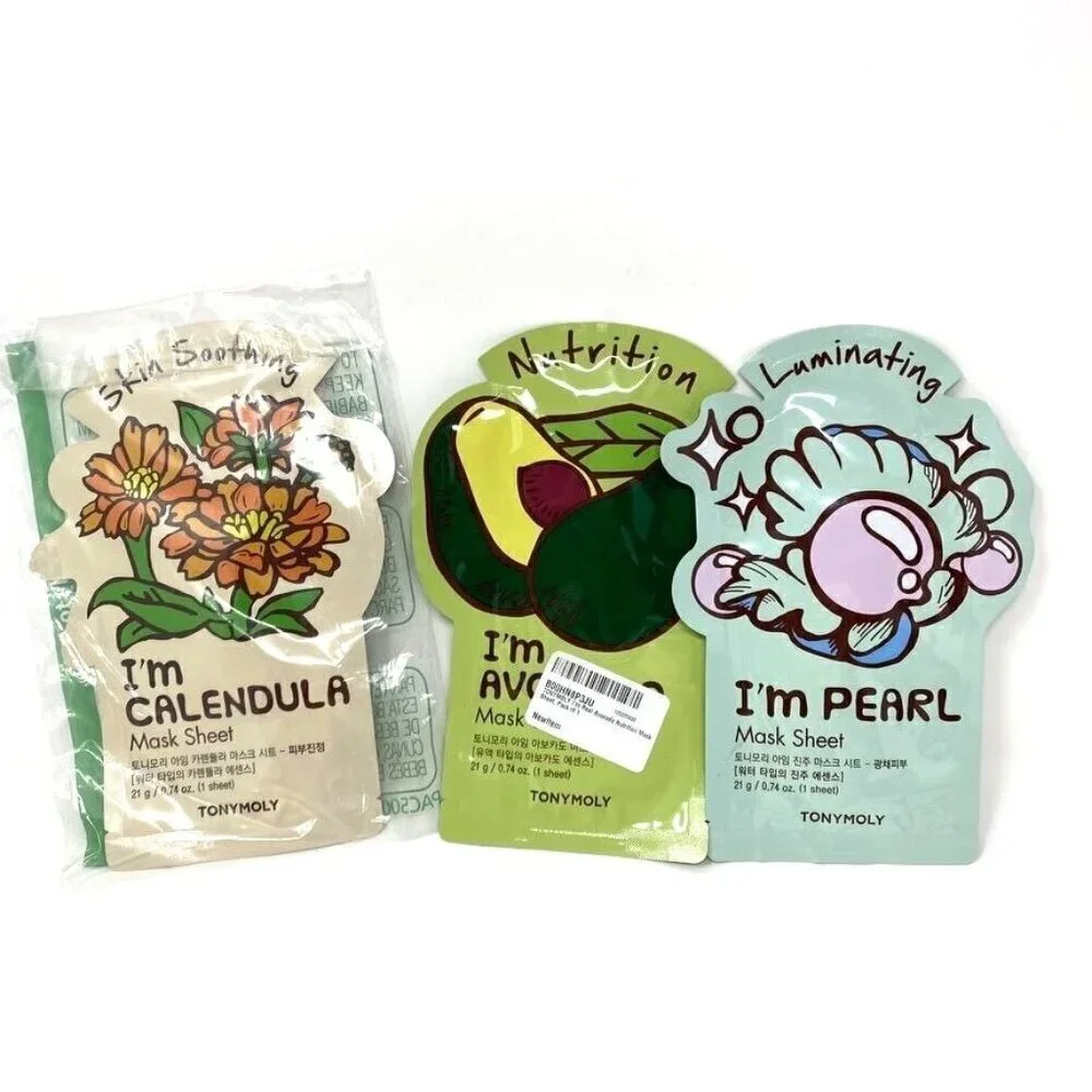 Tonymoly Set of 3 Face Masks Calendula Soothing Avocado Nutrition Pearl Luminous